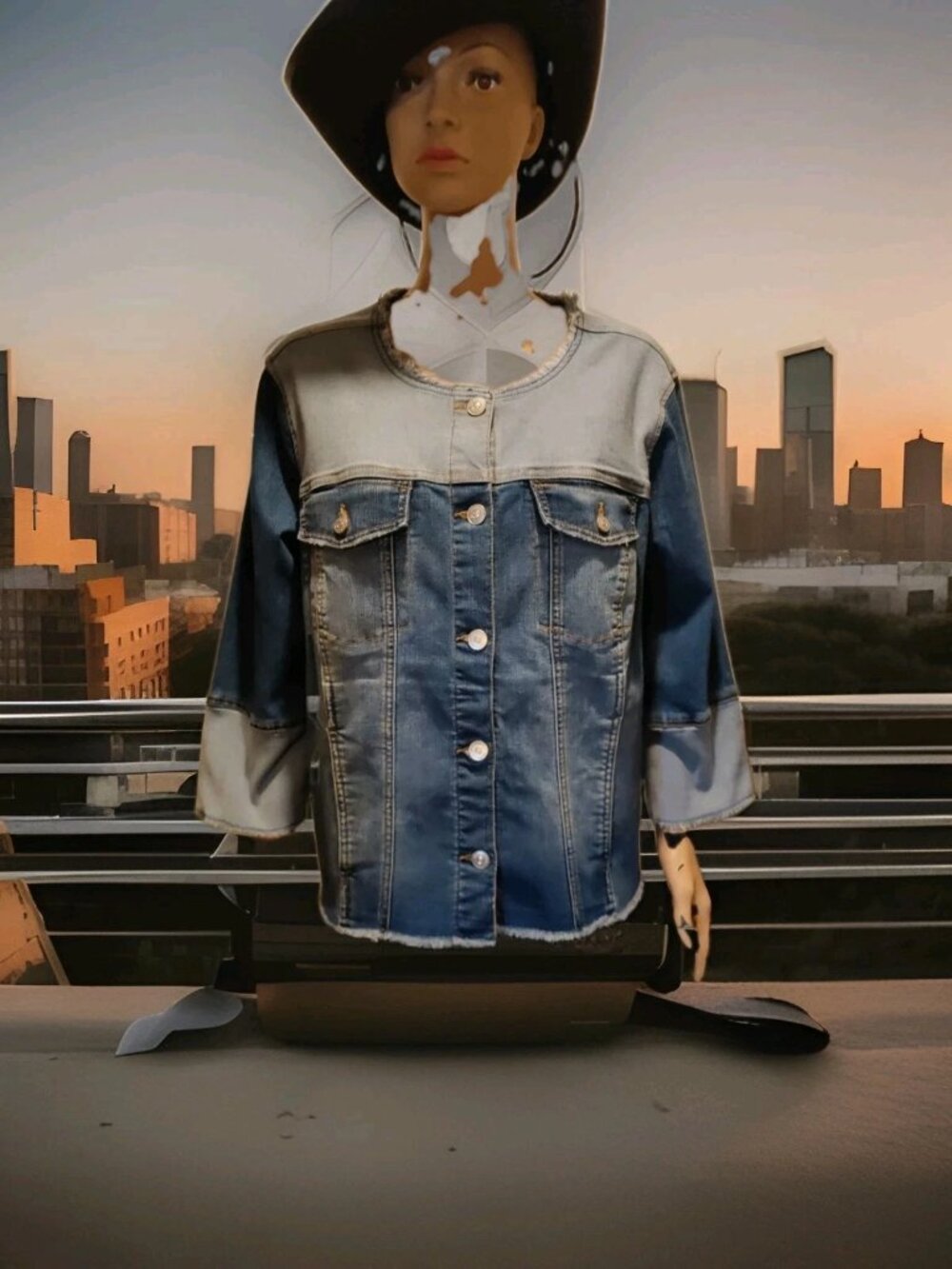 Women's Logo by Lori Goldstein Distressed Denim Motorcycle Jacket Blue Wash 20W